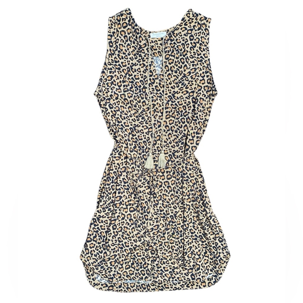 Beach Lunch Lounge Women’s Leopard Animal Print Sleeveless Split Neck Dress Sz M